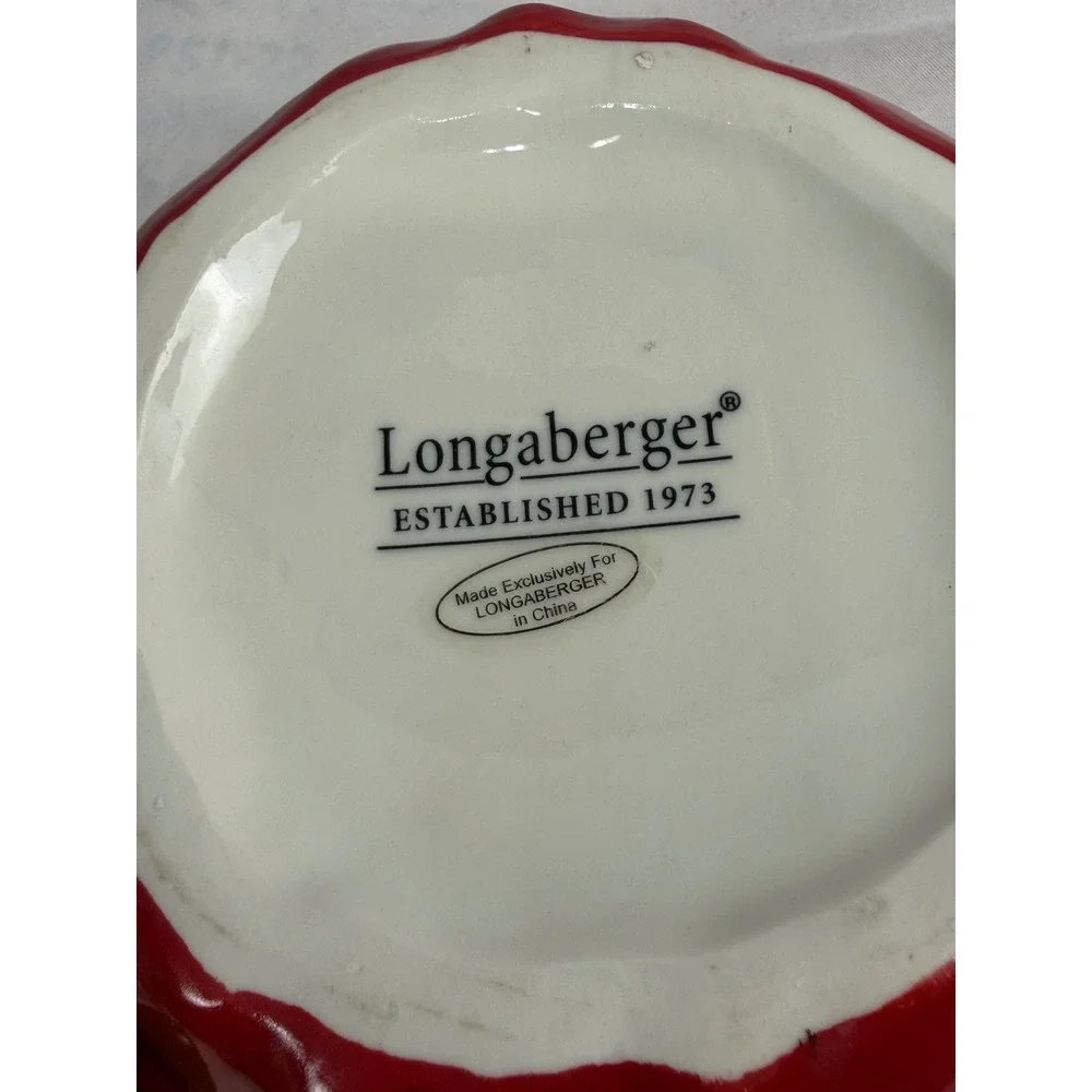 Longaberger Christmas Santa Toy Bag Ceramic Candy Jar Teddy Bear Lid Red